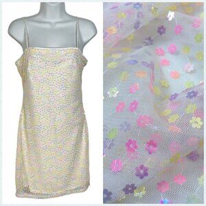 American Threads Sequin Slip Dress Iridescent White Flower Sequin Medium
